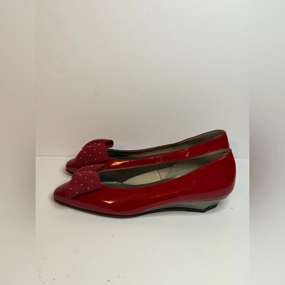 Vintage Yves Saint Laurent (YSL) Red Patent Leather Flat Pumps Size 35.5